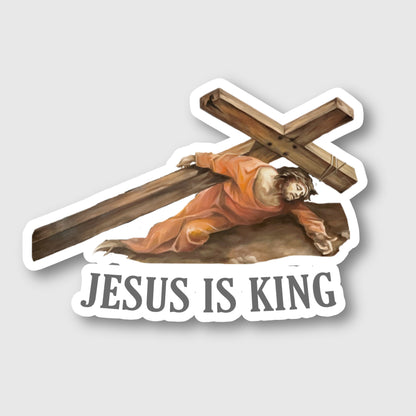 Jesus Carrying the Cross "Jesus Is King" - Sticker