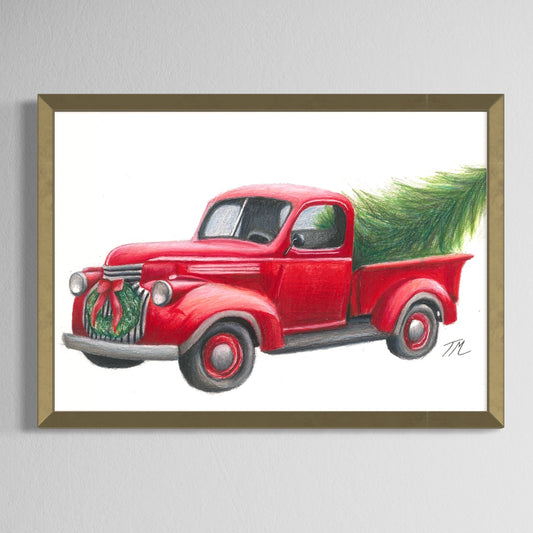 Vintage Christmas Truck - Framed Print