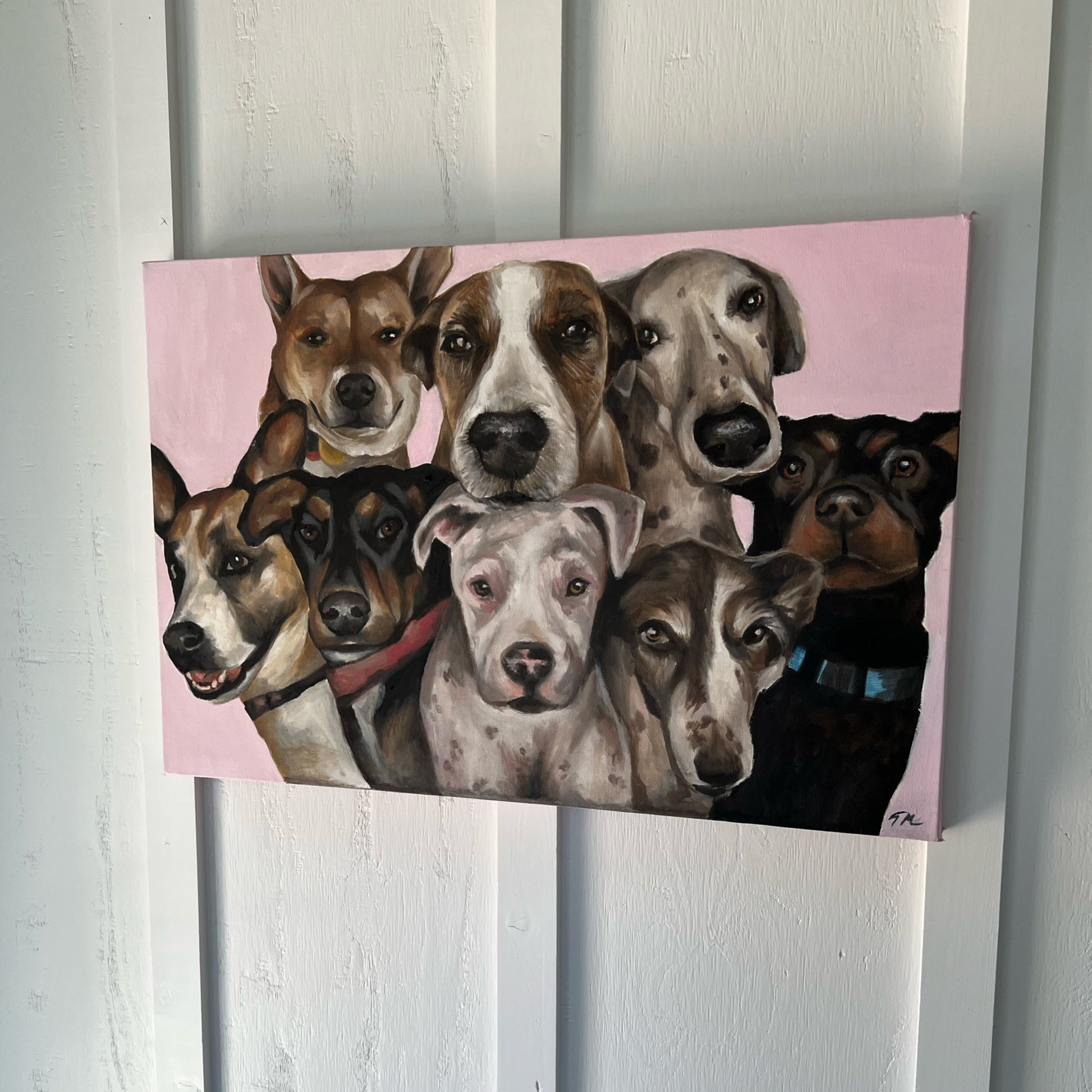 8 Dogs (Custom Piece) - Original Painting - 30x20 - Tommy Manning Art
