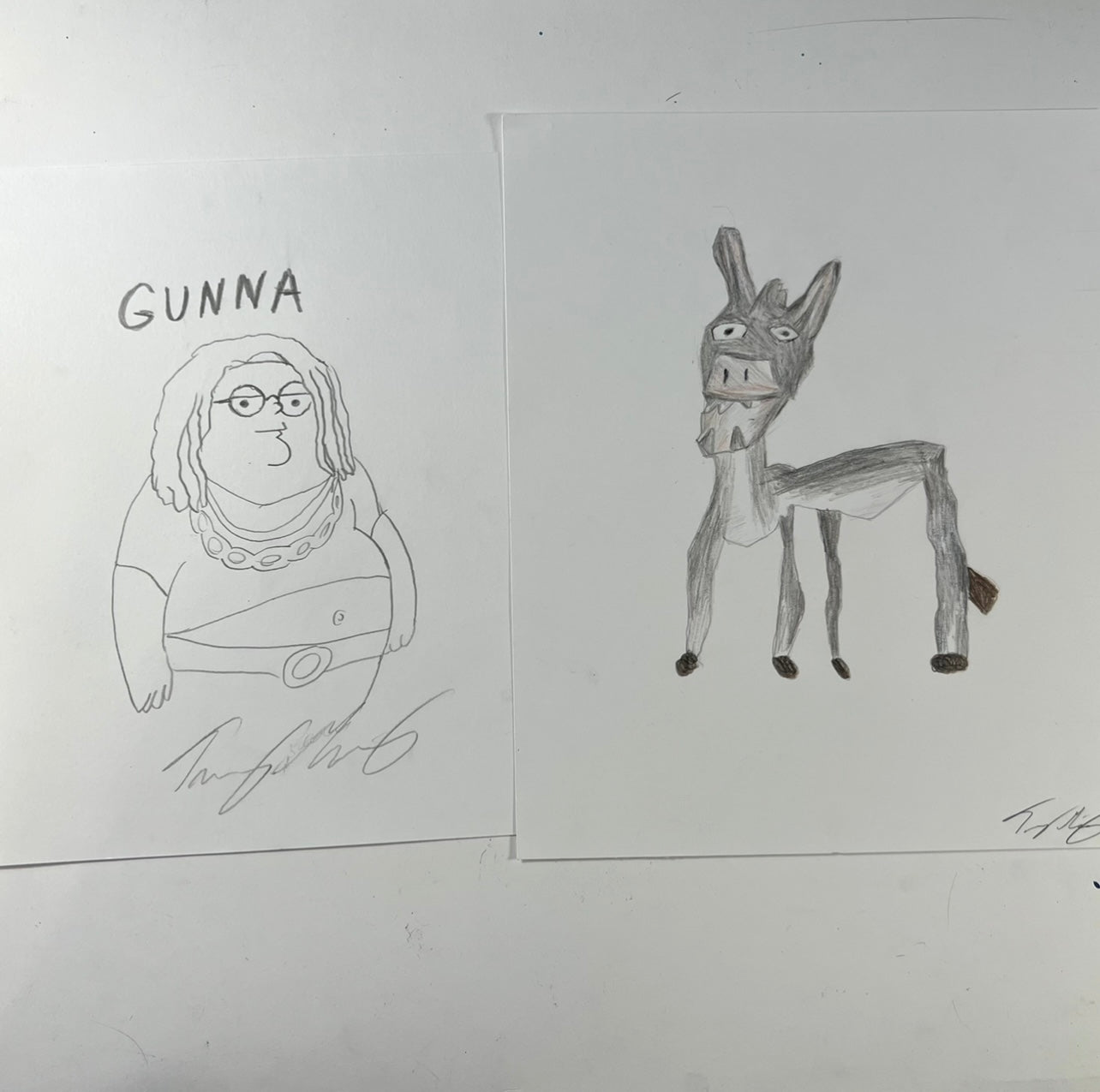 "Gxnna" and "Donkey #2" - Original Drawings bundle (framed) - Tommy Manning Art